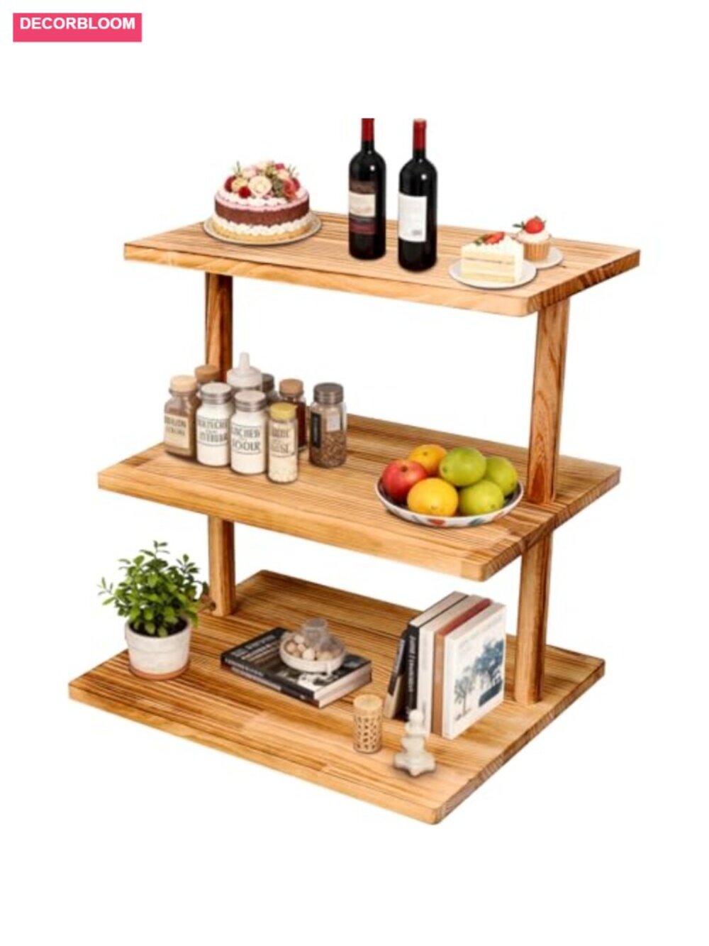 3-Tier Wooden Coffee Station Organizer for Countertop, Kitchen Storage